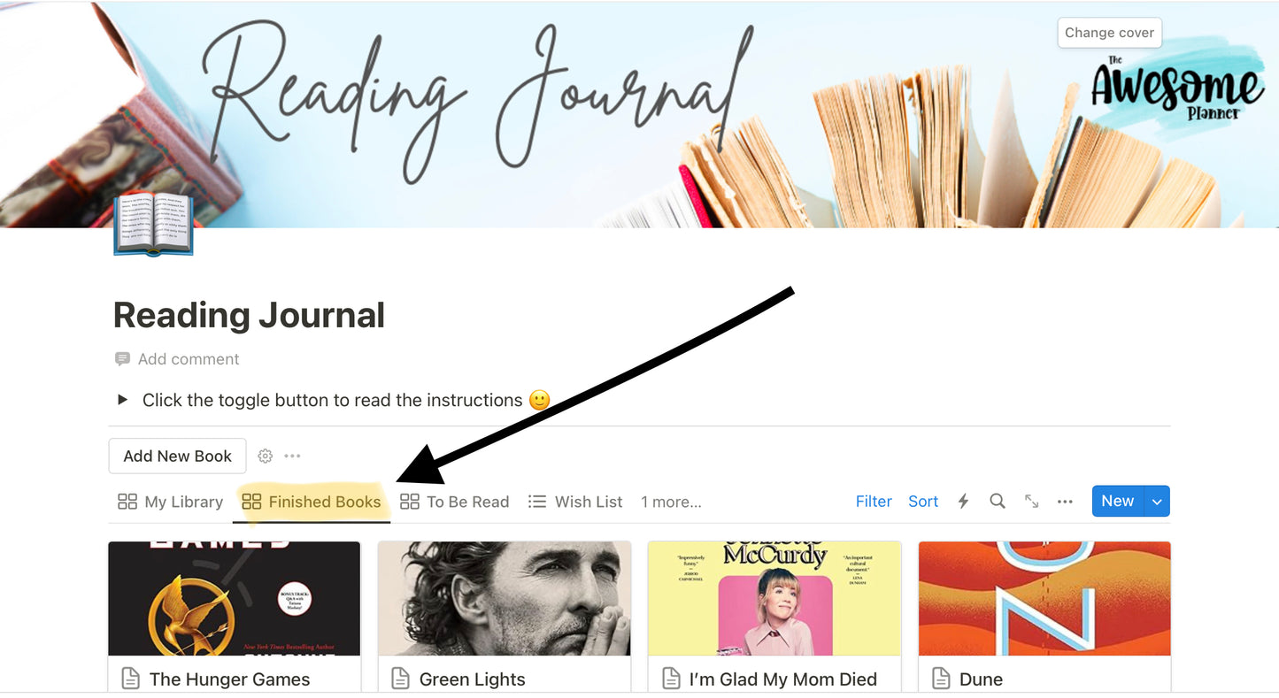 Reading Journal - Digital Library - Notion Template