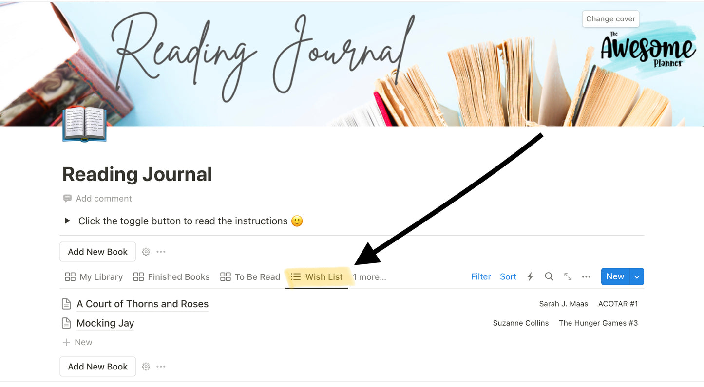 Reading Journal - Digital Library - Notion Template