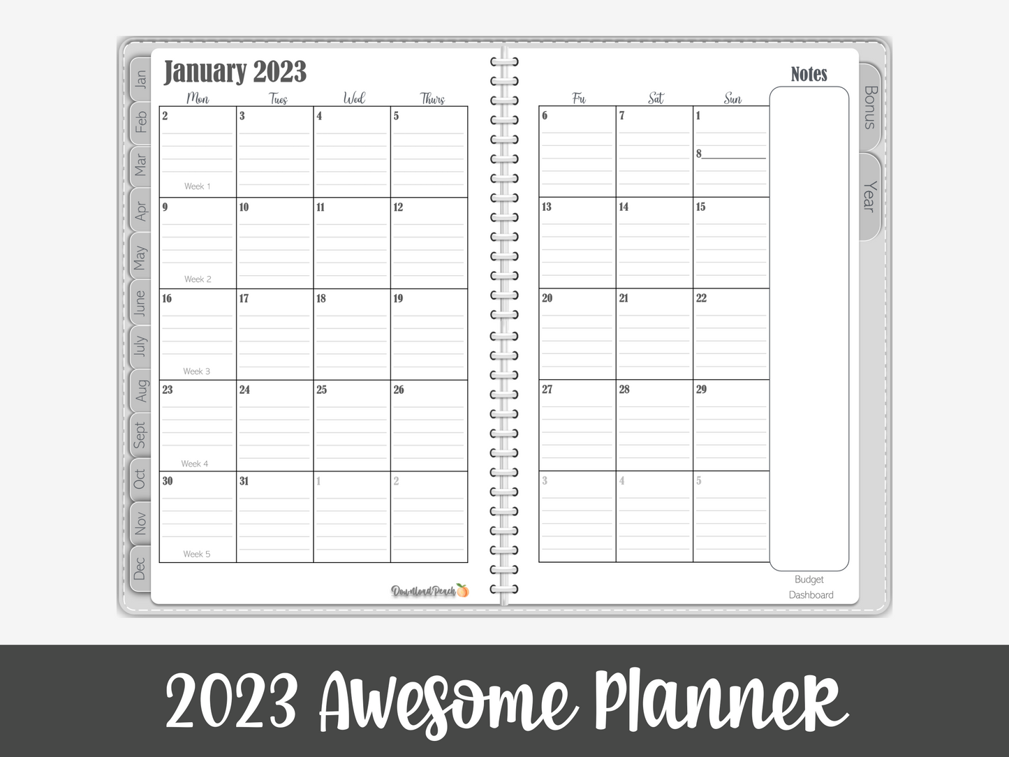2023 PDF Awesome Planner - Gray