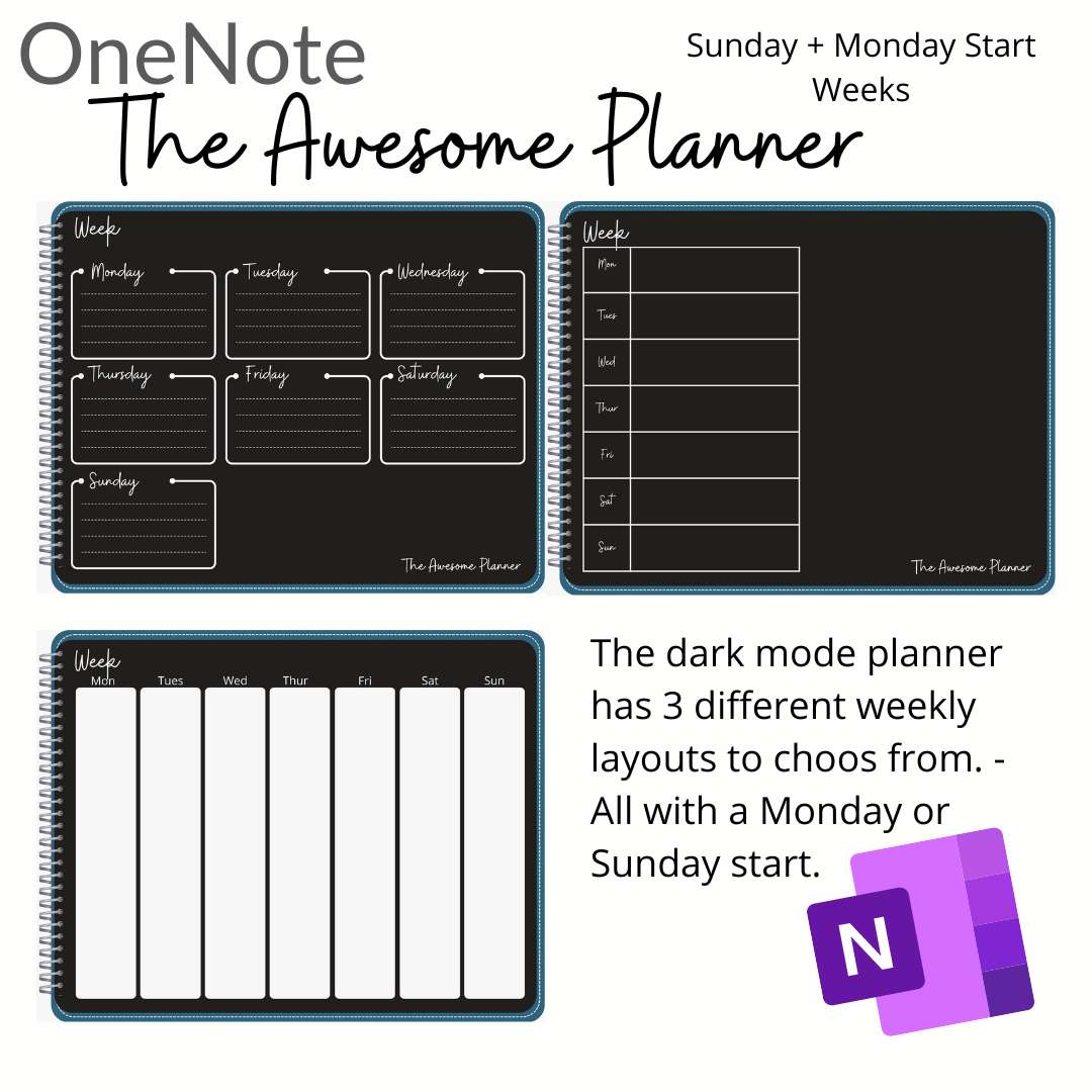 Undated Dark Mode OneNote Planner